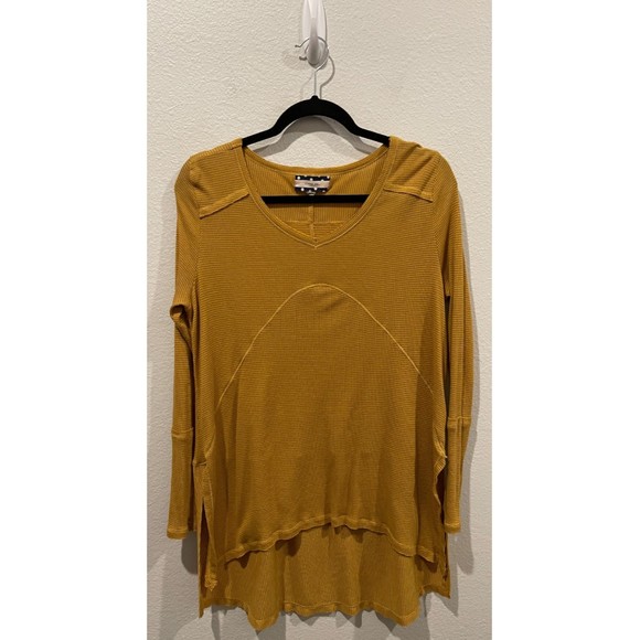 COMME TOI Yellow Tan Long Sleeve V-Neck Blouse - Picture 1 of 5